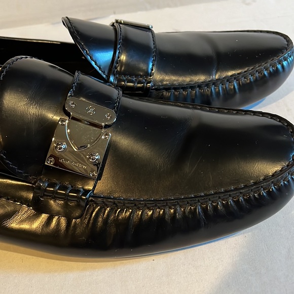 LOUIS VUITTON MENS EMBOSSED LOGO SLIP ON LOAFERS GENUINE LEATHER BLACK 10.5 Wide - Picture 3 of 10